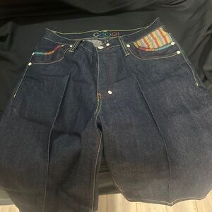 COOGI Men's Dark Blue Denim Shorts with Multicolor Accent-size 34-Y2K-#569